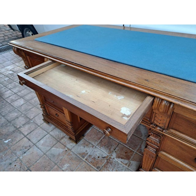 Antique Italian Center Desk in Walnut, 1890s For Sale - Image 4 of 7