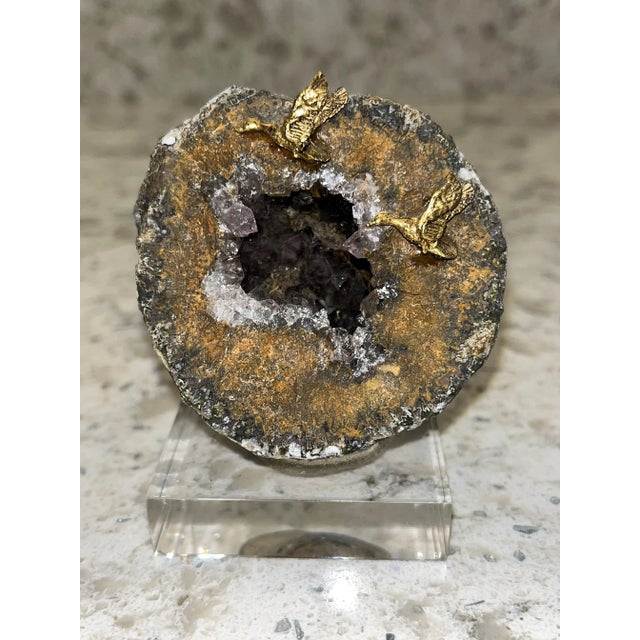 Metal Mid 20th Century Small Geode With Brass Bird Decorations For Sale - Image 7 of 7