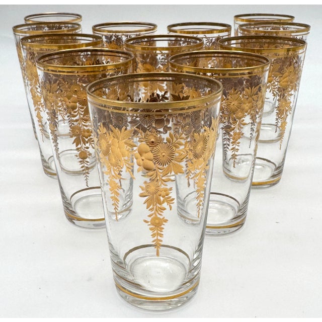 12 Belle Époque Gilt Floral Crystal Tumblers, Suitable for Champagne / Wine For Sale - Image 11 of 18