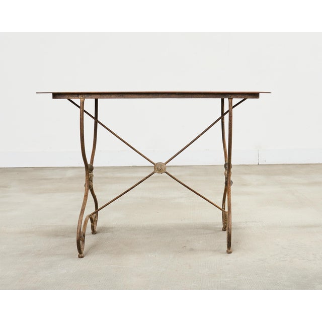 French Art Nouveau Patinated Iron Bronze Garden Bistro Table For Sale - Image 15 of 18