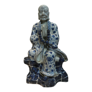 Chinese Vintage Ceramic Buddhist Sculpture,Hand Carved Blue and White Porcelain the Eighteen Arhats Statue