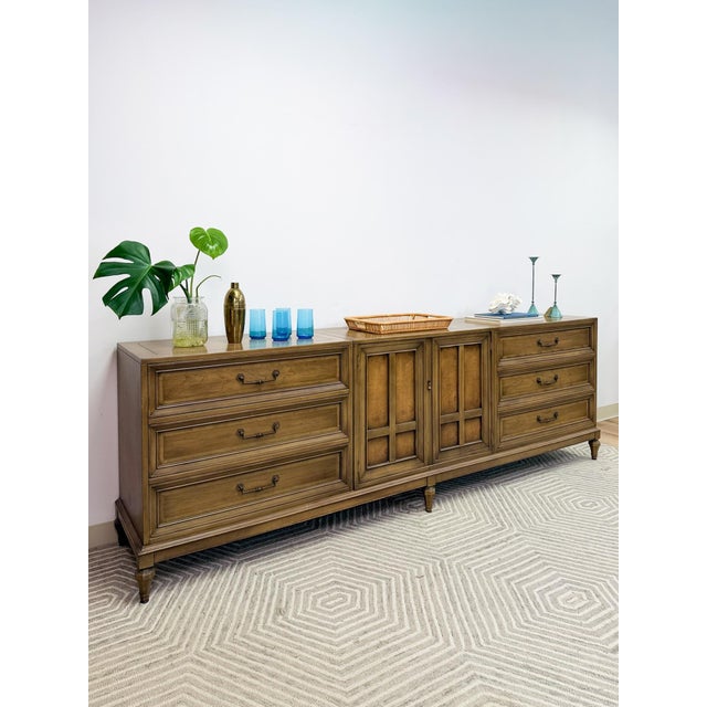 Mid-Century Modern MCM Modular Three Piece Buffet Console Server Vintage Grey Green Server For Sale - Image 3 of 15