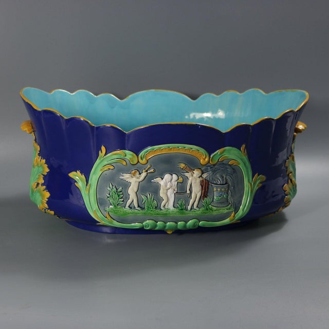 19th Century Minton Majolica Cupids Oval Jardiniere For Sale - Image 5 of 16