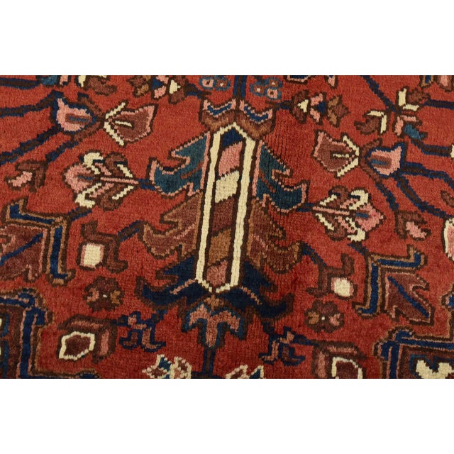1980s Vintage Heriz Rug 8'3'' X 11'8'' Red Wool Tribal Hand-Knotted Oriental Carpet For Sale - Image 5 of 15