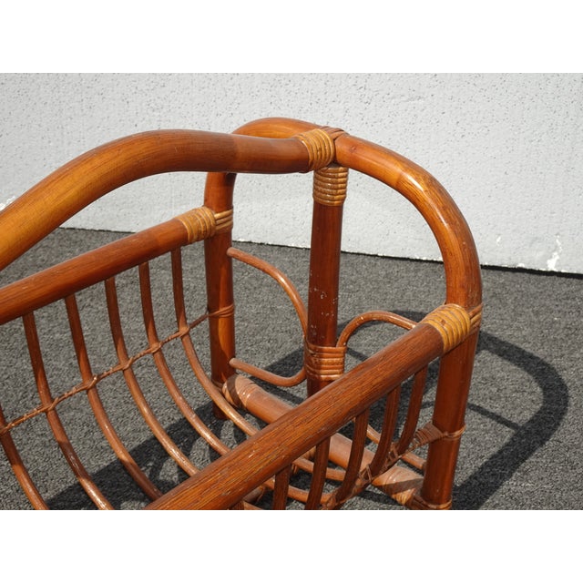 Vintage Mid Century Modern Bamboo Rattan Magazine Rack For Sale In Los Angeles - Image 6 of 12