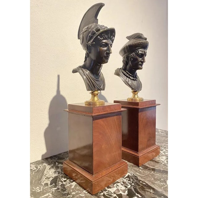 Traditional 19th Century Bronze Busts on Mahogany Bases, Set of 2 For Sale - Image 3 of 9