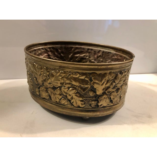 English 1950s English Oak Leaf Brass Planter, Footed For Sale - Image 3 of 11