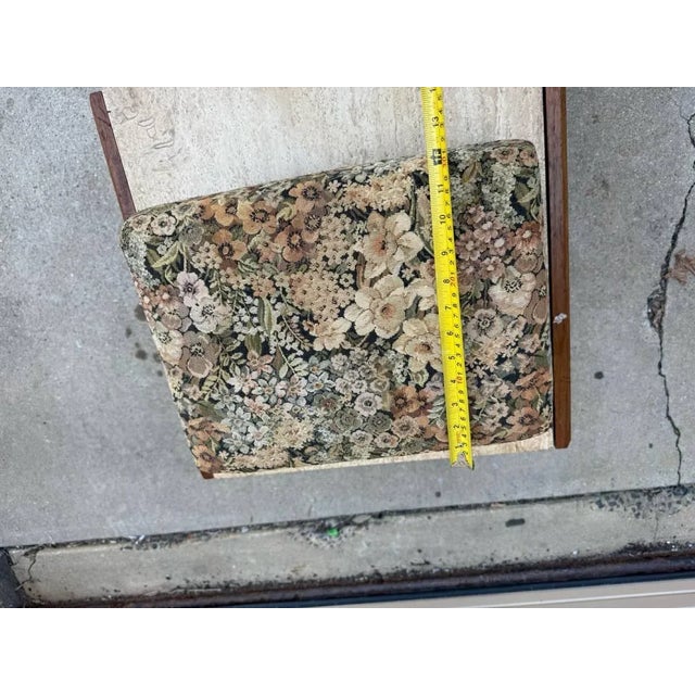 Late 20th Century Vintage Queen Anne Style Stool Floral Upholstered and Brass Color Metal Leg Footstool For Sale In Washington DC - Image 6 of 8