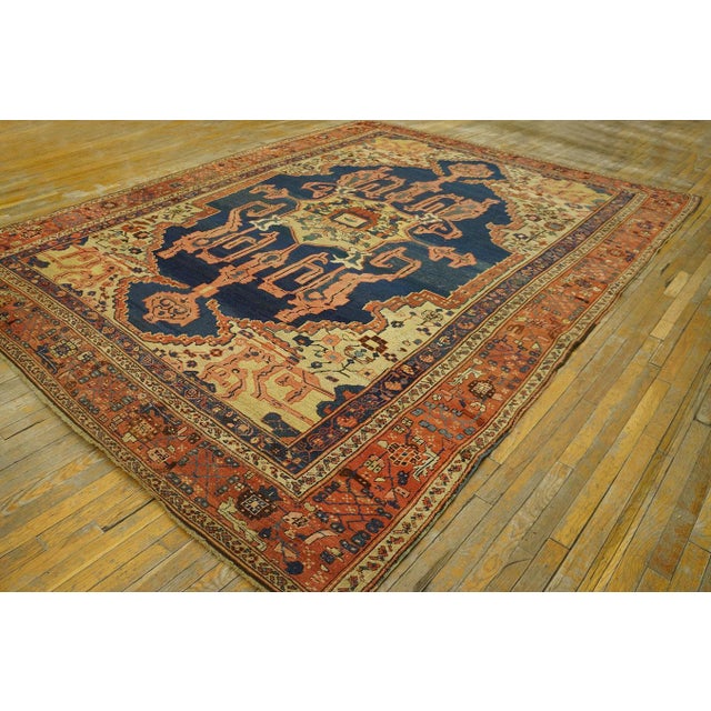 1870s Blue Navy Medallion Tribal Antique n.w. Persian Bakshaiesh Rug 9' X 12' Handknotted Wool Carpet For Sale - Image 15 of 15
