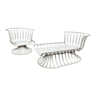 Mid 20th Century Russell Woodard Patio Chaise and Lounge Chair, Attributed to Herbert Saiger - Set of 2 For Sale