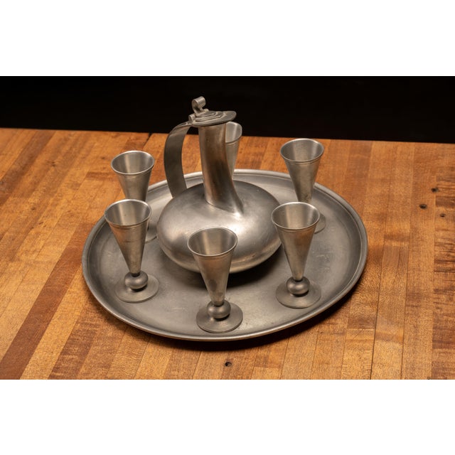 Scandinavian Modern pewter cocktail service produced by Havstad Pewter of Nesodden, Norway, during the mid-20th century....