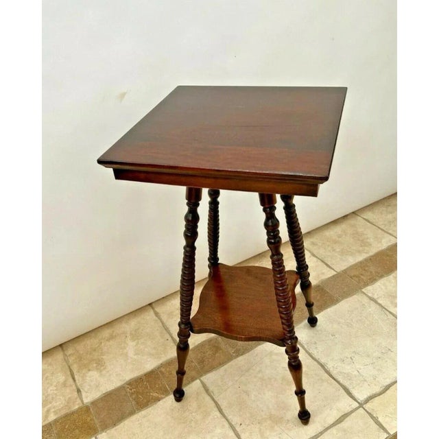 1910s Antique Victorian Square Table With Bottom Shelf Two Tier Solid Mahogany For Sale - Image 4 of 10