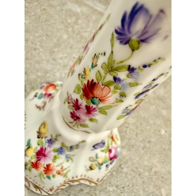 Dresden, Germany Hand Painted Floral With Gold Accents Porcelain Candlestick For Sale - Image 9 of 12
