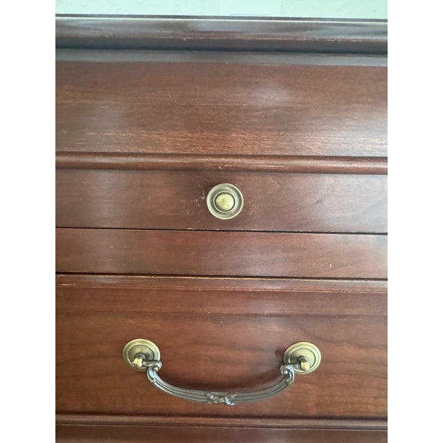 Chestnut Ethan Allen Medallion Solid Cherry Louis Philippe-Style Tall Chest With Pull-Out Slide For Sale - Image 8 of 12