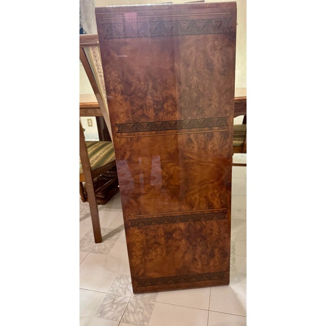 Eddi Rose Collection Burl Wood Oval Dining Table With Inlaid Detail & 6 Chairs - Set of 8 For Sale - Image 10 of 11