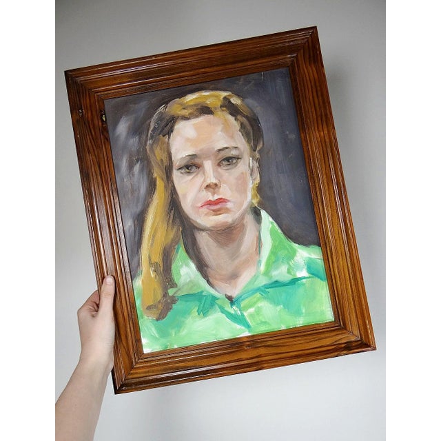 Portrait of Woman in Green, Oil on Canvas, 1980s, Framed For Sale - Image 6 of 16