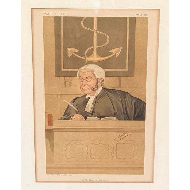 Framed original 1893 Vanity Fair "Spy" caricature title "Admiralty Jurisdiction" depicting the British judge John Gorell...