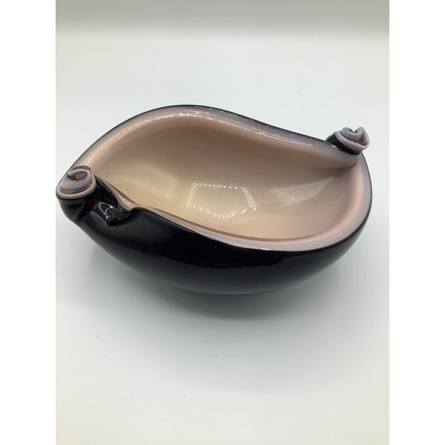 Alfredo Barbini 50s Alfredo Barbini Italy Pink and Black Aventurine Murano Glass Ashtray Bowl For Sale - Image 4 of 8