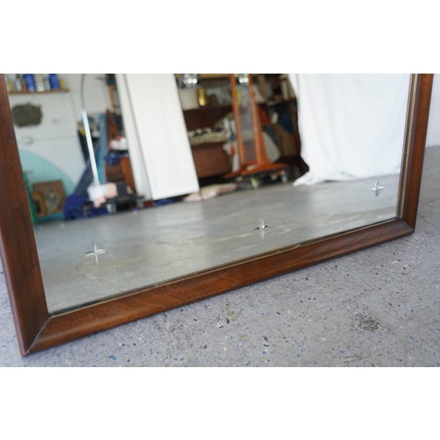 Wood Broyhill Saga Mid-Century Walnut Mirror With Etched Star Details For Sale - Image 7 of 9