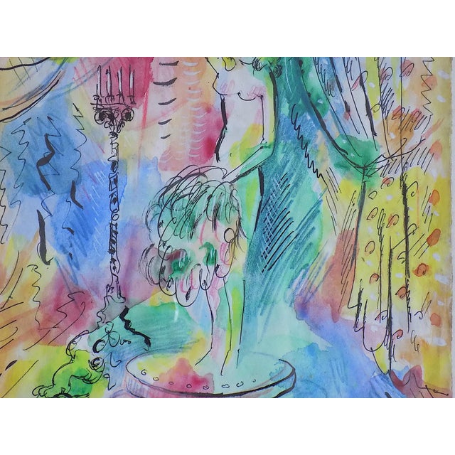 Abstract Original Vintage 20th Century Signed/Dated/Framed Mixed Media Standing Nude Painting For Sale - Image 3 of 9