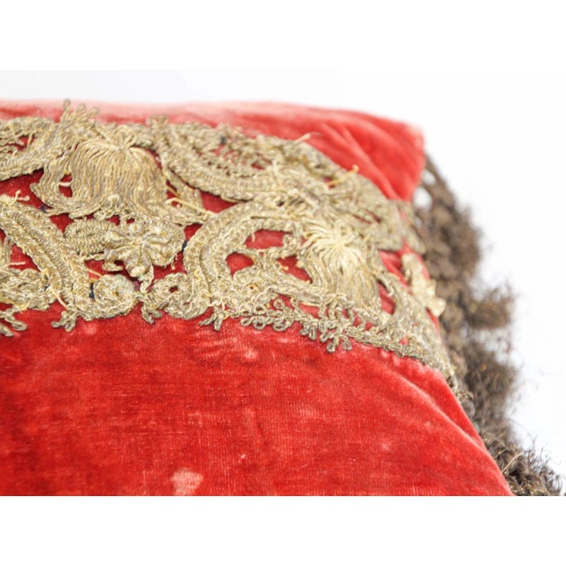 Antique Venetian Moorish Silk Velvet Throw Pillows Embellished With Metallic Treads For Sale - Image 10 of 13