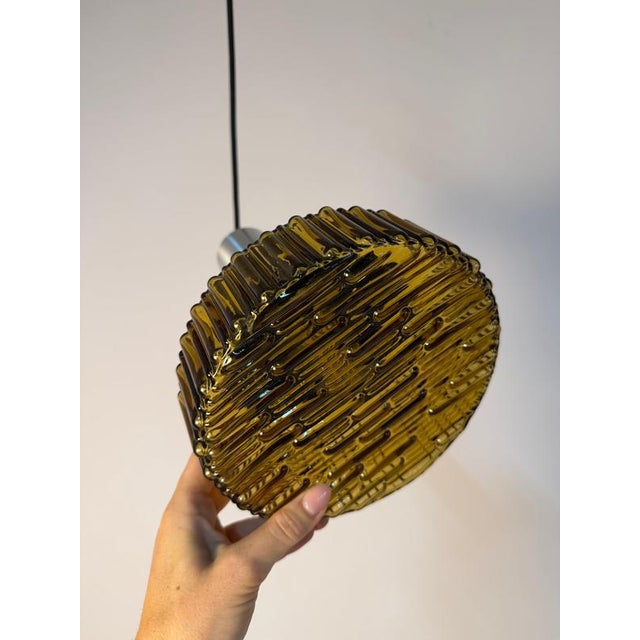 Black Hanging Lamp in Brown Glass and Metal For Sale - Image 8 of 11
