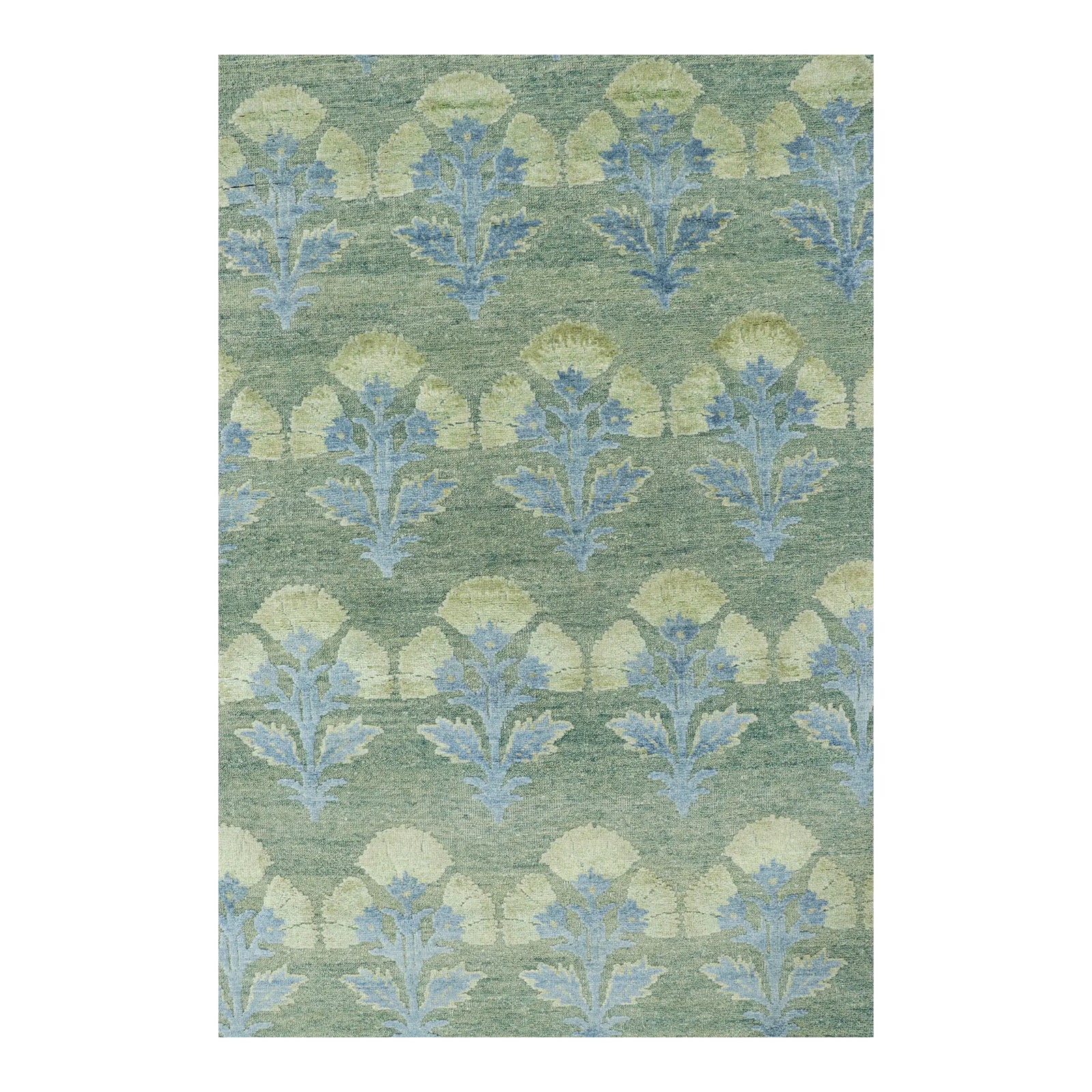 Rug & Kilim’s Custom Block Print Rug Design with Blue and Green Floral ...