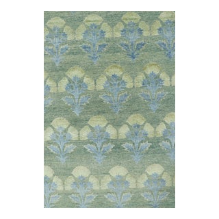 Rug & Kilim’s Custom Block Print Rug Design with Blue and Green Floral Pattern - 3x5 For Sale