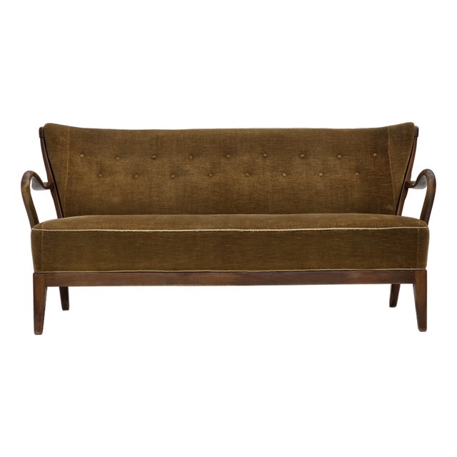 Danish 2-Seater Sofa in Green Velour by Alfred Christensen for Slagelse Møbelværk, 1960s For Sale