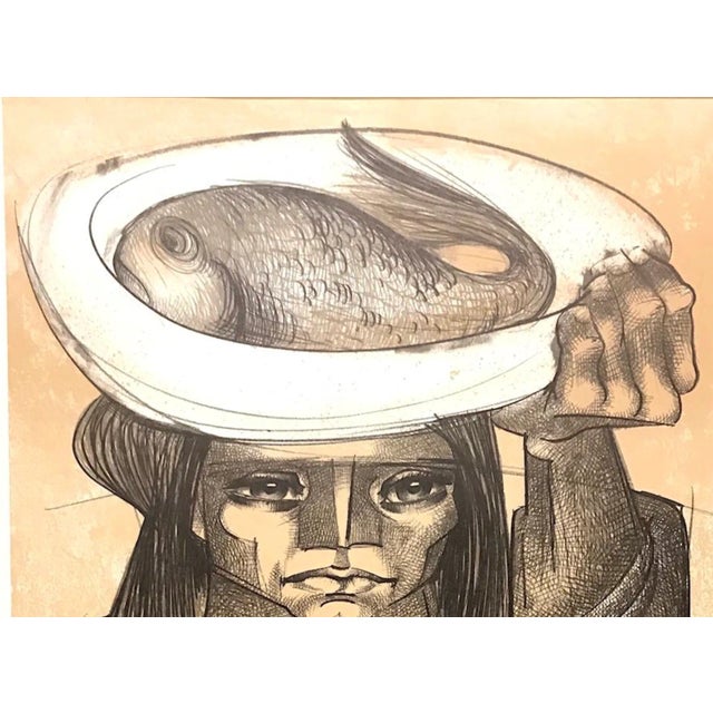 Jorge Dumas (born Uruguay 1928-1985) Lady with Fish, Graphic work exhibition Lithograph