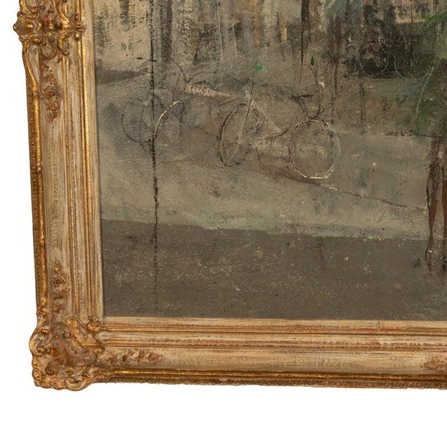 Textile French Modernist Impressionist Paris Street Scene Oil on Canvas Painting Jean-Claude Chesnay 1960s For Sale - Image 7 of 14