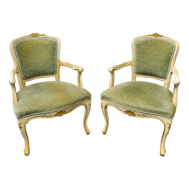20th Century Louis XV Lacquered Armchairs, Set of 2 For Sale