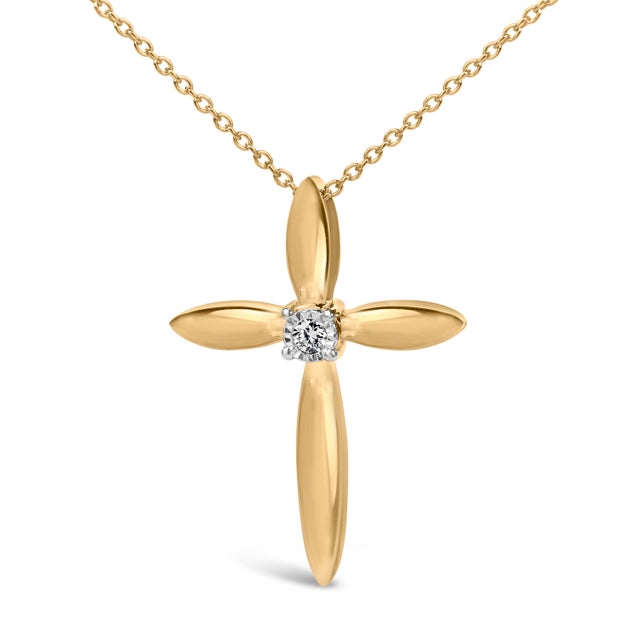 Contemporary Gold Vermeil Diamond Accent Cross Pendant Necklace For Sale - Image 3 of 6