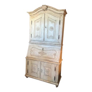 19th Century Country French Painted a Deux Corps Secretaire with Bookcase For Sale