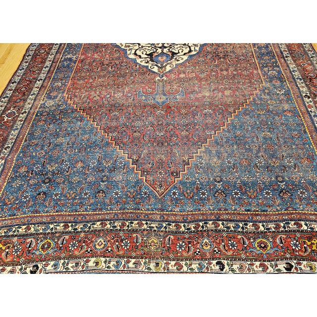 Vintage Oversized Persian Bidjar Rug, Hand-Knotted Wool, Geometric Pattern, Blue & Red,10x15 For Sale - Image 12 of 16