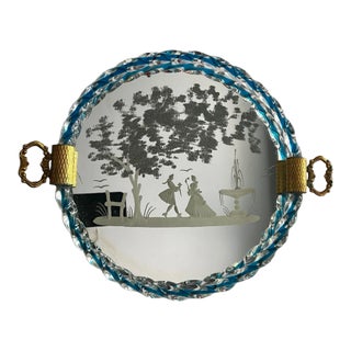 1940s Venetian Murano Style Blue Dresser Tray For Sale