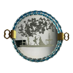 1940s Venetian Murano Style Blue Dresser Tray