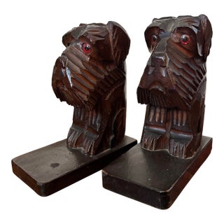 1960's Carved Wood Scottie Dog Bookends - A Pair For Sale