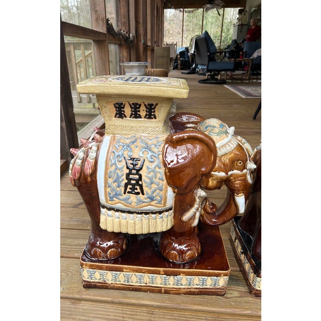 Hollywood Regency Ceramic Elephant Side Tables - A Pair For Sale - Image 4 of 8