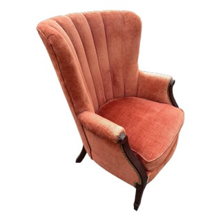 Mid 20th Century Mid-Century Rust Velvet Channel Back Wing Chair For Sale