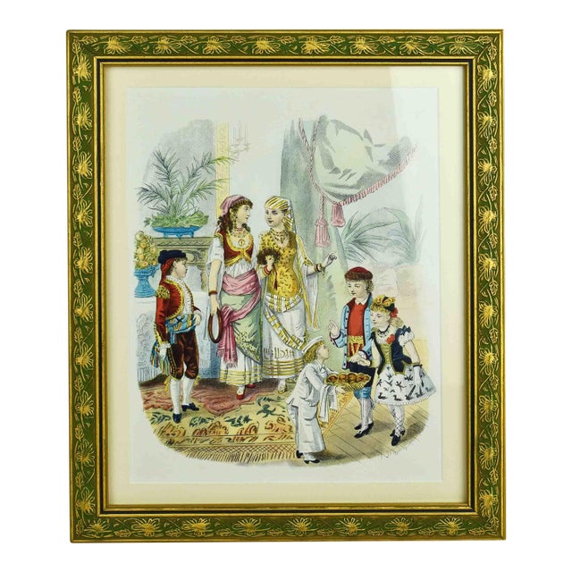 Victorian Fashion Plate European Periodical Reproduction Print Framed For Sale