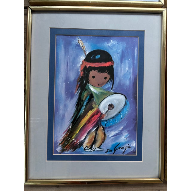 Gold Vintage Ted DeGrazia Framed Print Collection, Set of 6 Southwestern Folk Art Works For Sale - Image 8 of 11
