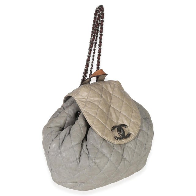 Contemporary Grey Quilted Calfskin In The Mix Backpack For Sale - Image 3 of 7
