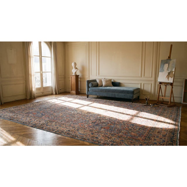 Red Outstanding Blue and Red Color With Medallion and Florid Design Antique Kirman Rug For Sale - Image 8 of 10