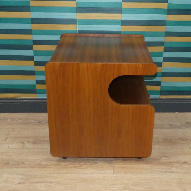 Wood Walnut Record Player Side Table on Casters, 1970s For Sale - Image 7 of 12