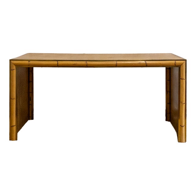 Bamboo and Woven Rush and Brass Desk, 1970s For Sale