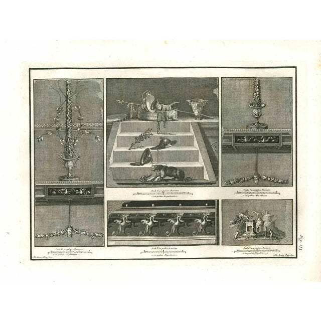 Ancient roman painting - the still life from the series "antiquities of herculaneum", is an original etching on paper...