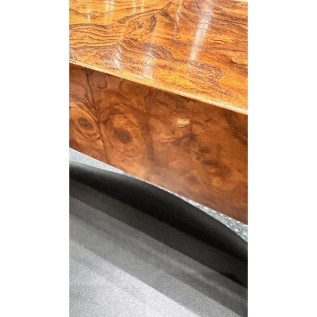 1970s Century Furniture Burl Wood and Brass Dining Table (Two Leaves) For Sale - Image 9 of 10