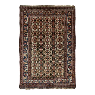 Antique Persian Lori Rug With Geometric All-Over Medallions in Black and Red For Sale