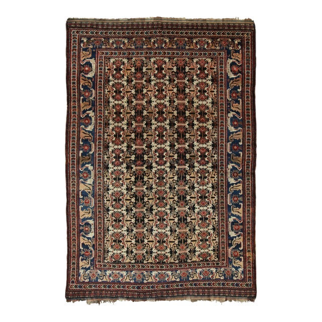 Antique Persian Lori Rug With Geometric All-Over Medallions in Black and Red For Sale